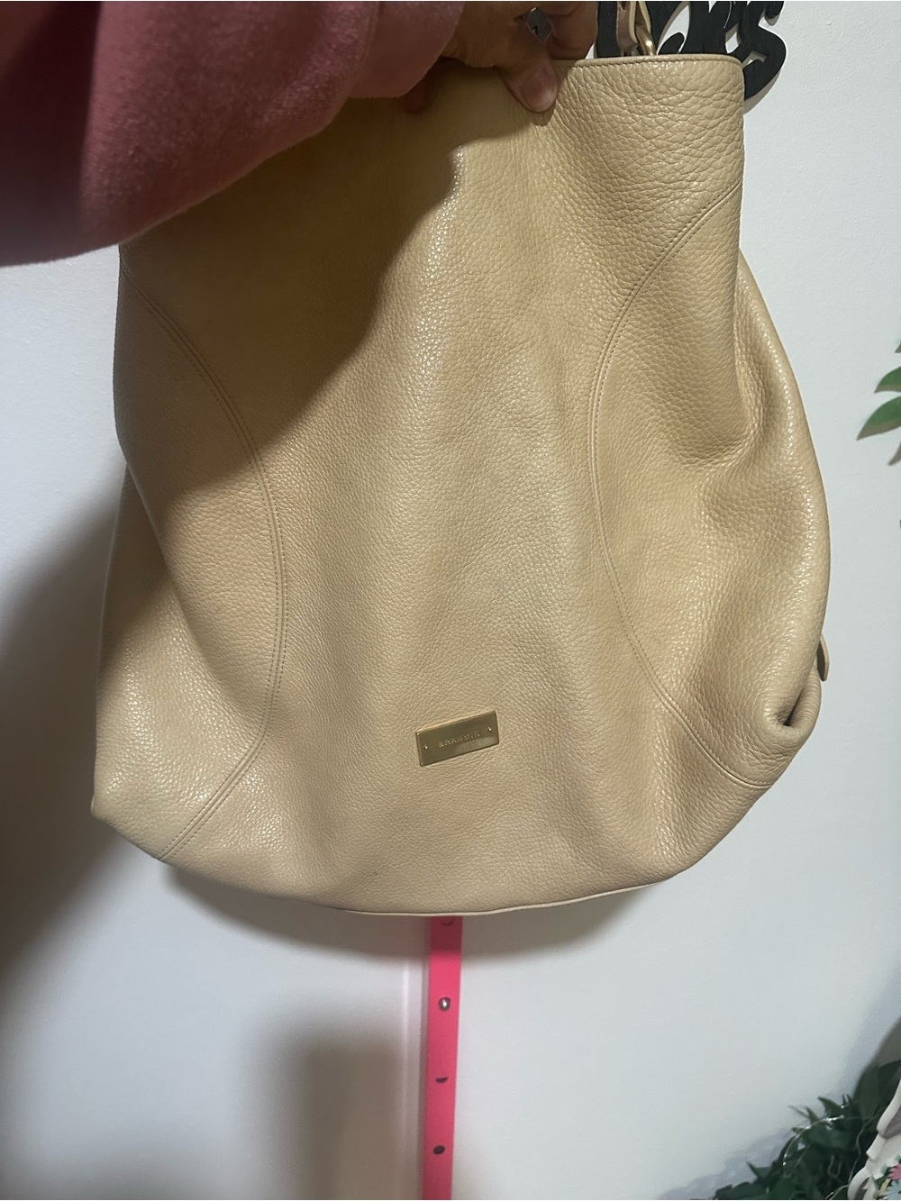 Brahmin Beige Leather Satchel with Gold Plaque
